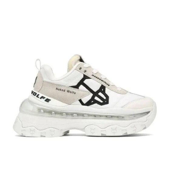 Naked Wolfe Fighter Chunky Platform Sneakers in White 8 - Picture 1 of 12